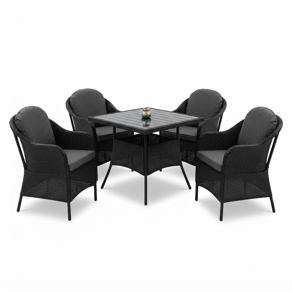 Juego de jardín Bali 1 mesa + 4 sillas ratán negro