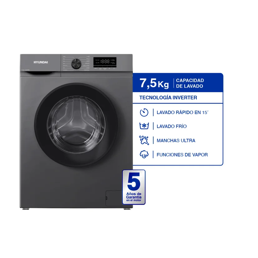 Lavarropas automático carga frontal inverter 7.5 kg gris
